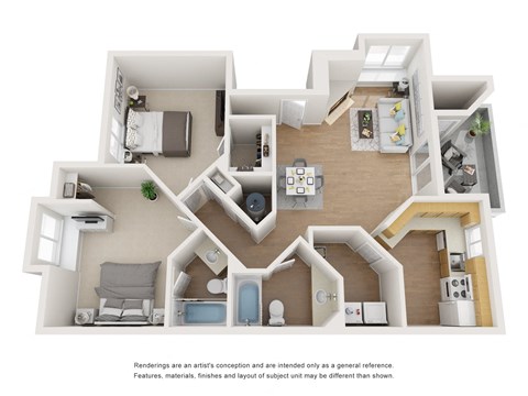 Floor plan for 2 beds, 2 baths, 1101 sqft